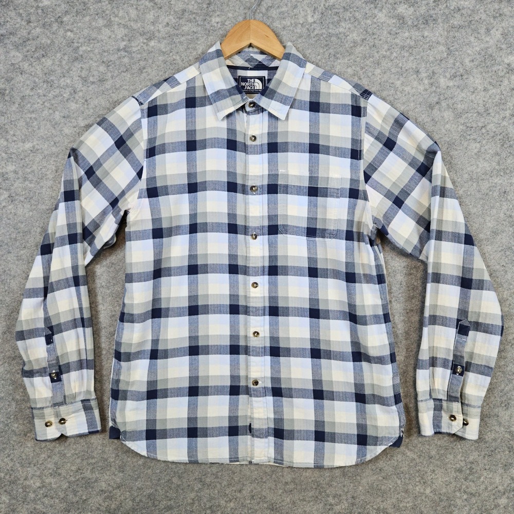 North Face Men's Blue Plaid Button Up Long Sleeve Shirt Size M Outdoors Preppy